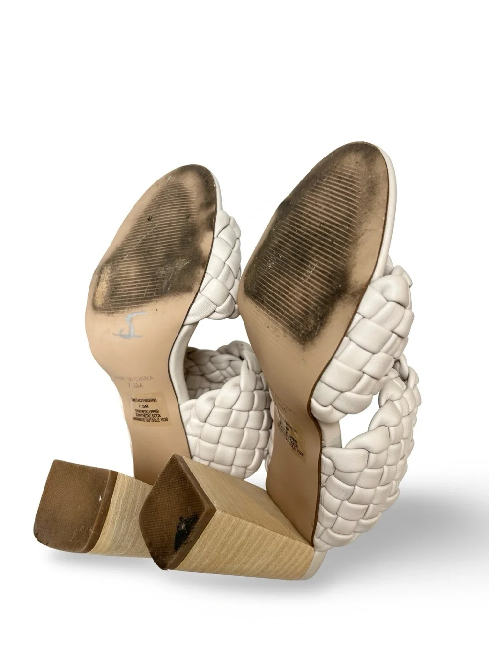 Steve Madden twisted braided double strap slip on heels Size 7.5 Chunky Neutral